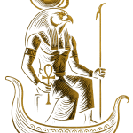 Ra upon his solar barque, eyes burning with divine fury