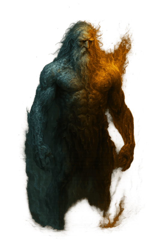 The Birth of Ymir: 
Ymir, the primordial giant formed between fire and ice.