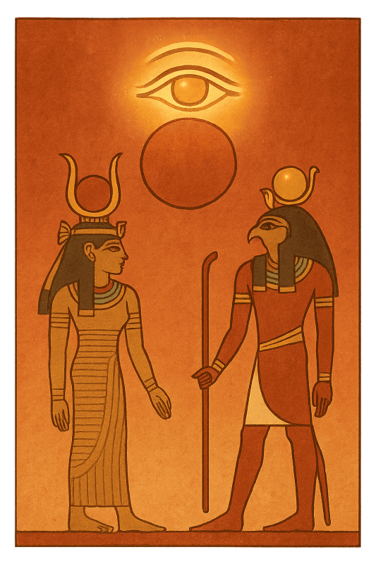The Restored Eye above the sun, Ra and Hathor beneath it