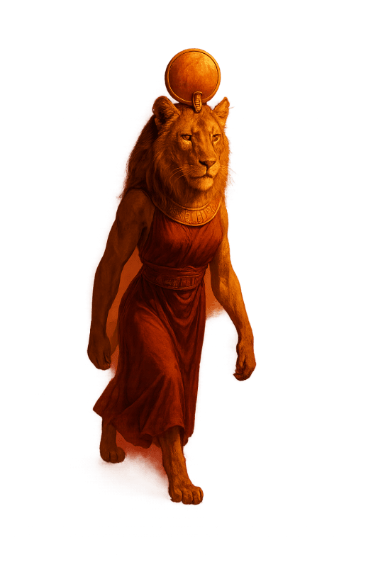 Sekhmet Unleashed, striding through the red desert